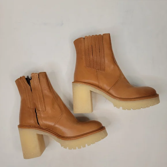 Free People Booties James Chelsea Boot 36.5 Tan Chunky Lug Sole Y2K 90s NIB - Picture 5 of 10